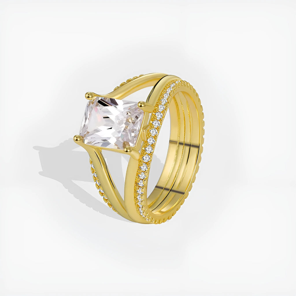 Gold geometric women's ring with square zircon stone on copper base