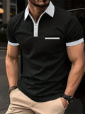 Men's casual short sleeve shirt with chest pocket in a loose fit, shown in a colour with contrasting collar.