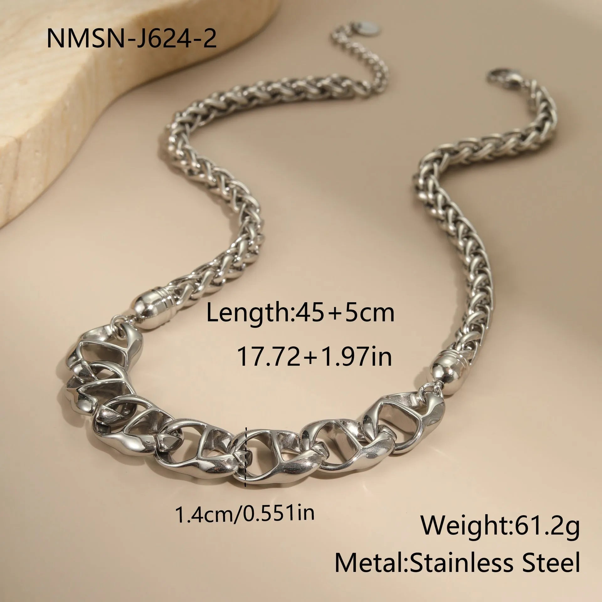 Stainless steel necklace with gold electroplated finish and geometric pendant design