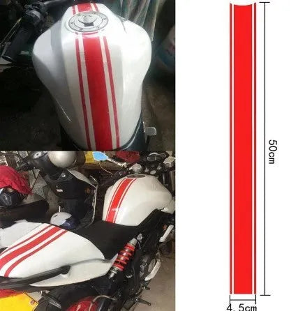 Motorcycle petrol tank lid reflective pinstripe sticker in black, red, silver or yellow colours