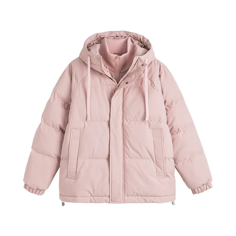 Winter loose cotton padded jacket in cardigan style with side pockets