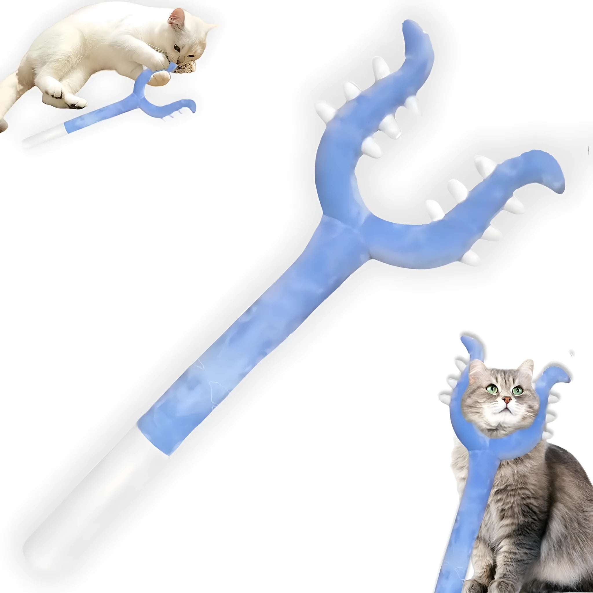 70cm blue plush cat wand toy with soft tip for interactive indoor play with cats