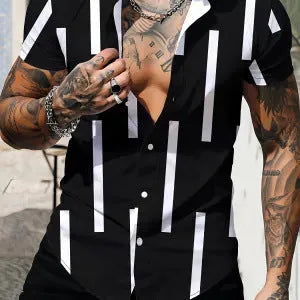 Men's slim fit short sleeve shirt with detailed 3D floral pattern digital printing