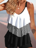 Women's backless spaghetti-strap ruffle bikini swimsuit in multiple colour patterns