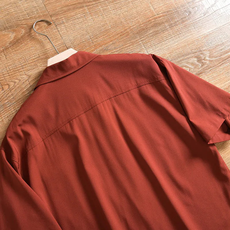 Men's lightweight pure cotton loose short sleeve shirt in solid colour