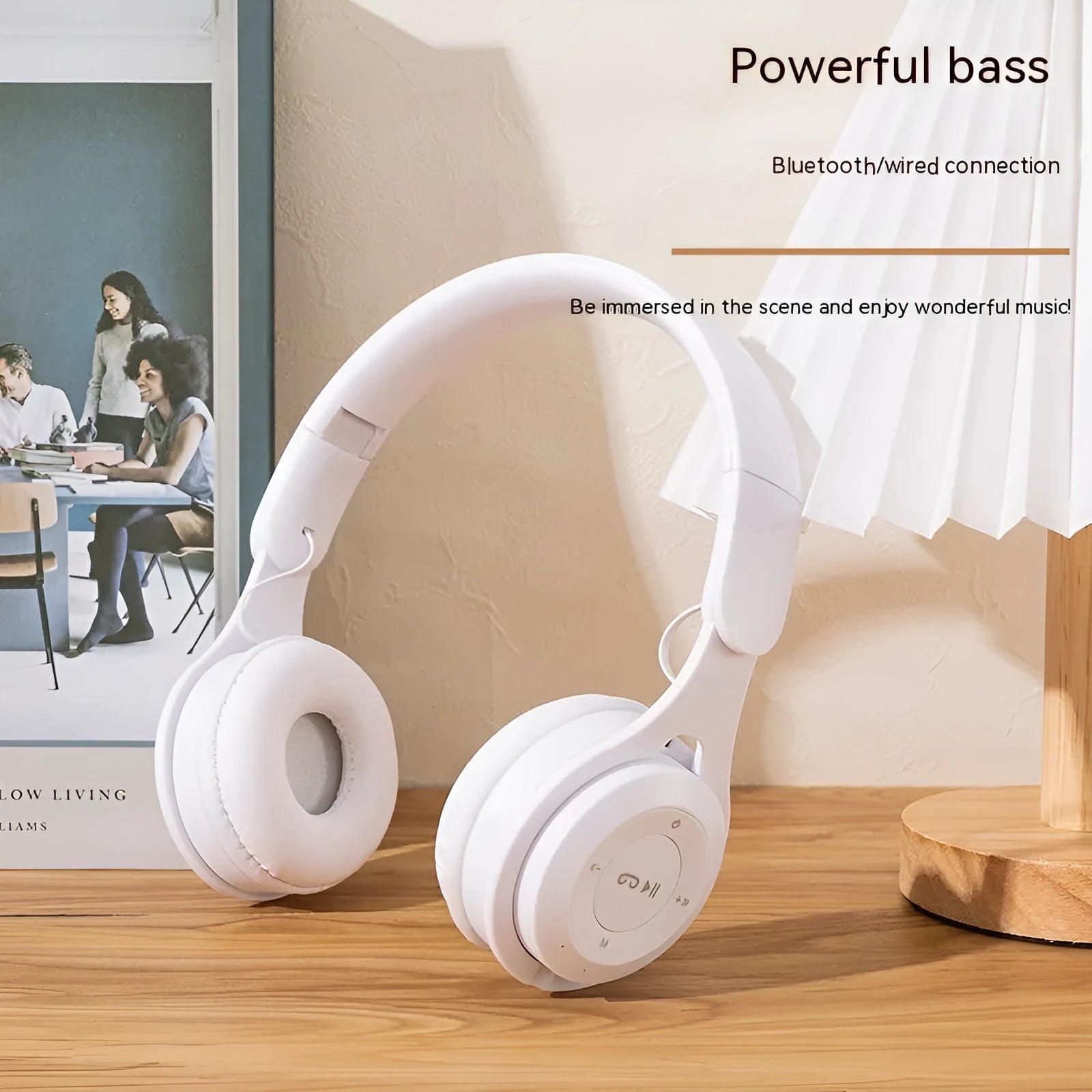 Wireless foldable Bluetooth headset in blue with over-ear design and 40mm platinum speakers