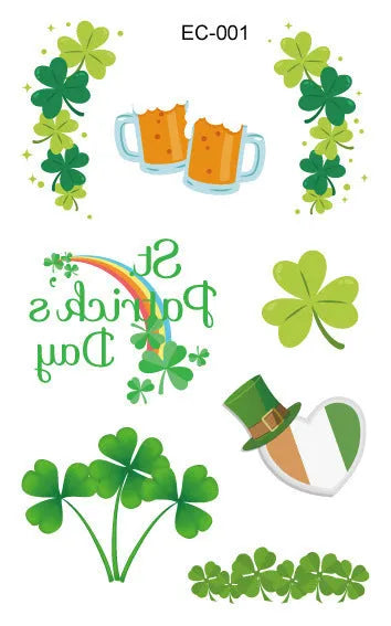 Water transfer tattoo sticker paper with Irish flag shamrock design measuring 120×75mm