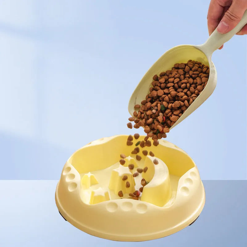 Moon Star Wings slow feed dog bowl with interior ridges and non-slip base in assorted colours.