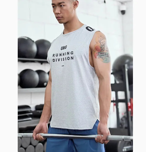 Men's loose fit mesh sports vest in black colour with letters pattern detail