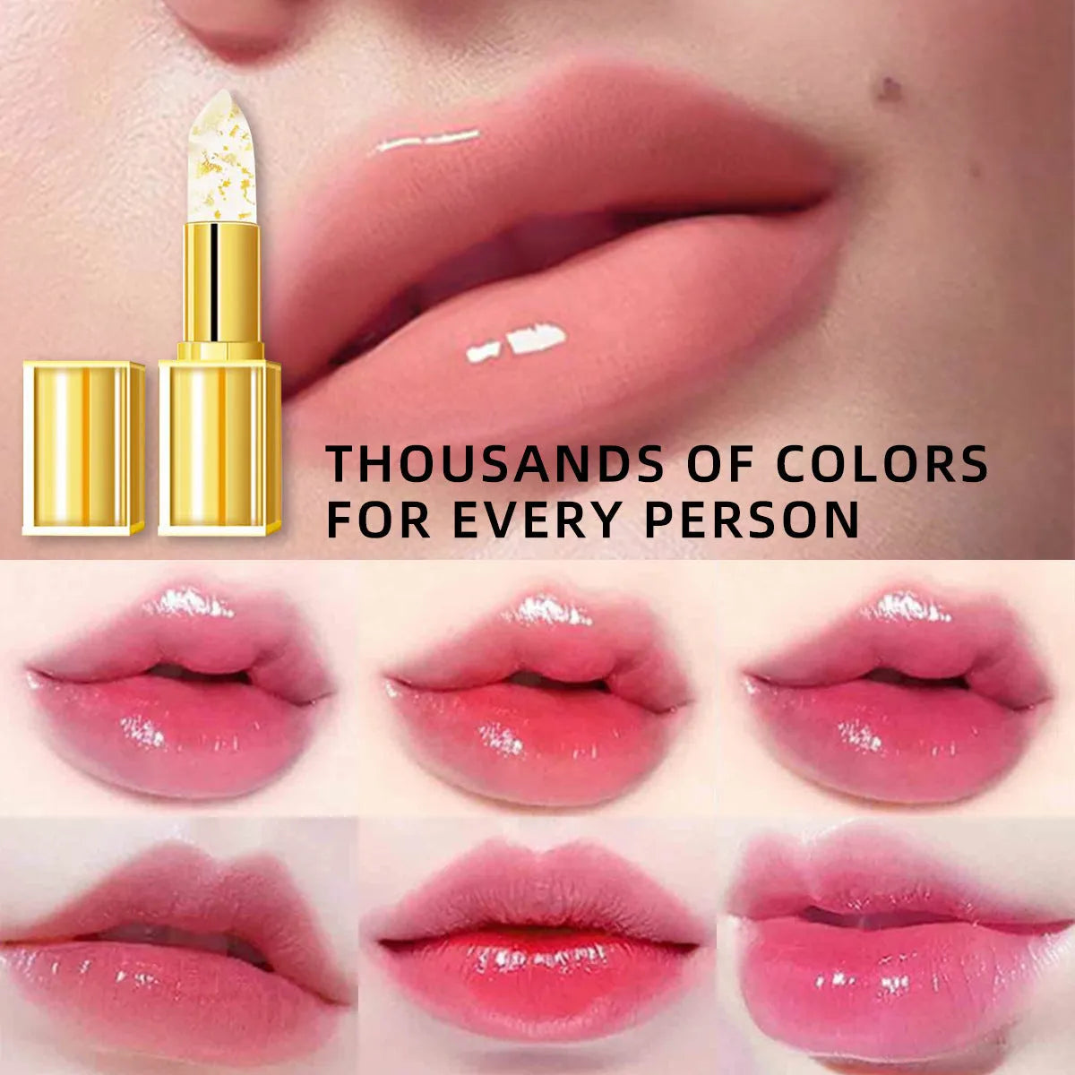 Single 3.5g stick of warm color-changing anti-smudge lipstick on a white background.