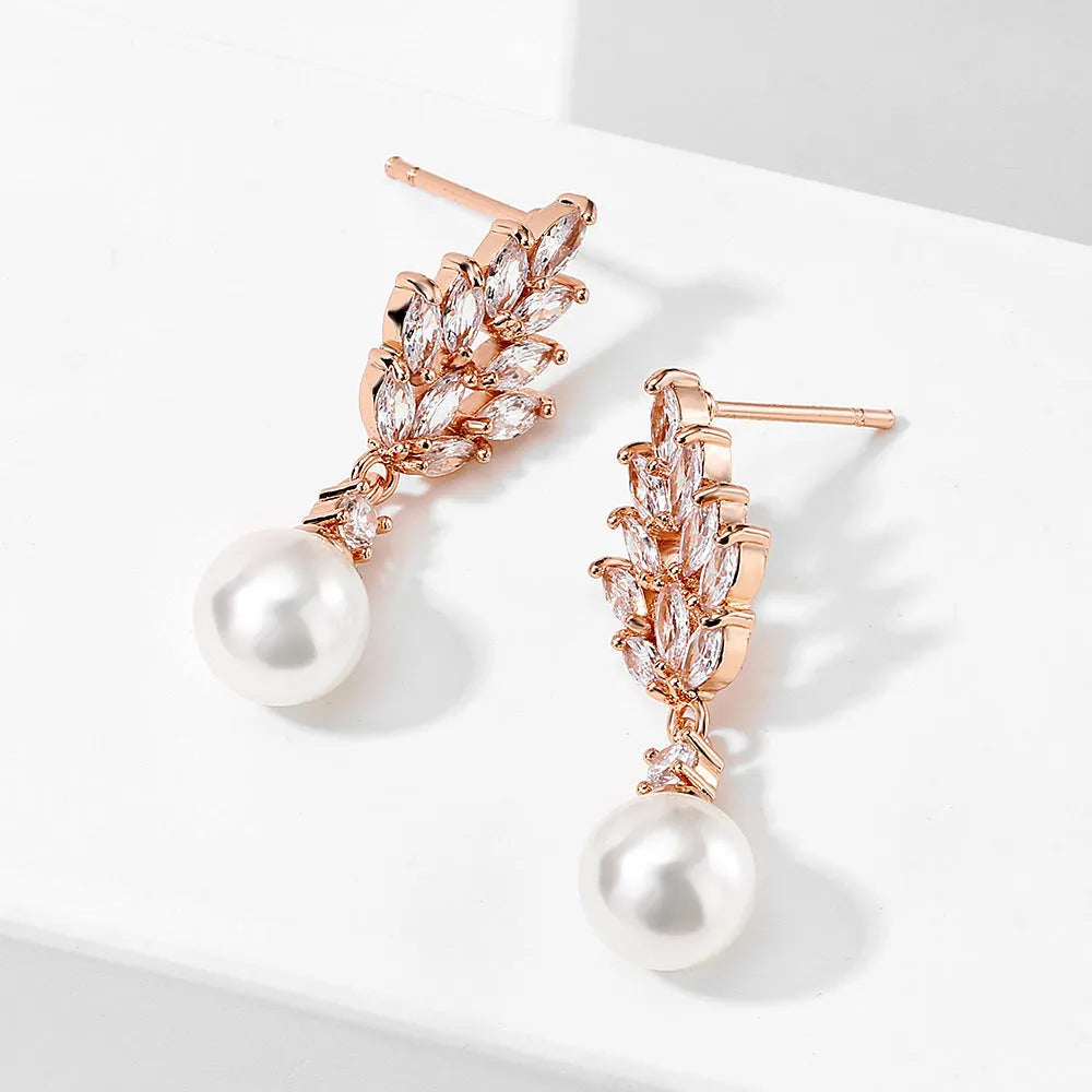 Geometric floral earrings with micro zircon inlay in gold, platinum, or rose gold plating