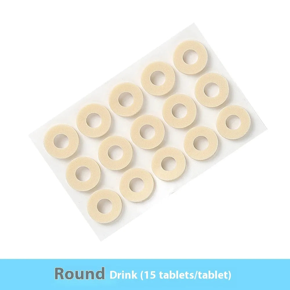 Pack of women's lightweight PU heel corn protector pads showing large oval, small oval, U-shaped, and circular section shapes.