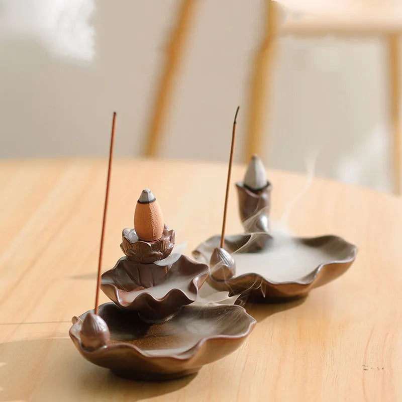 Ceramic reverse flow incense burner with purple clay crafts and new Chinese style design
