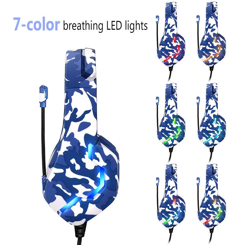 Wired gaming headset with microphone in camouflage blue or white colour with 40mm drivers