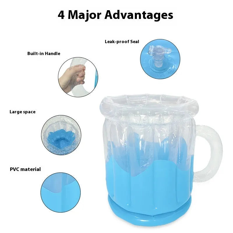 Bright yellow inflatable PVC ice bucket for outdoor parties and camping.