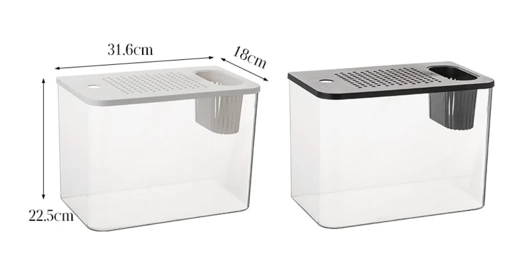 Medium plastic betta fish tank with cover in black or white colour measuring 32cm length