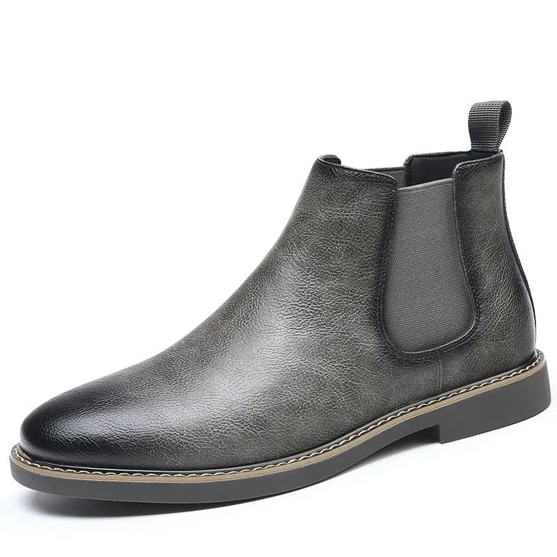 Men's retro black velvet short boots with flat heel and round toe