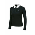 Women's white long sleeve golf top made from polyester sportswear fabric for outdoor activities