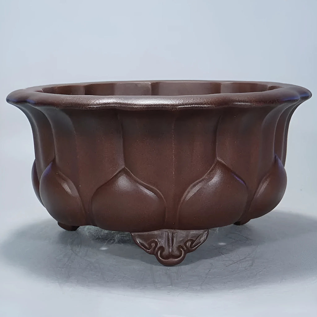 Purple sand succulent flowerpot with antique Chinese design measuring 37x37x20cm