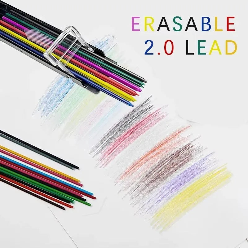 Box of 12 multicoloured 0.5mm mechanical pencil leads for drawing and writing.