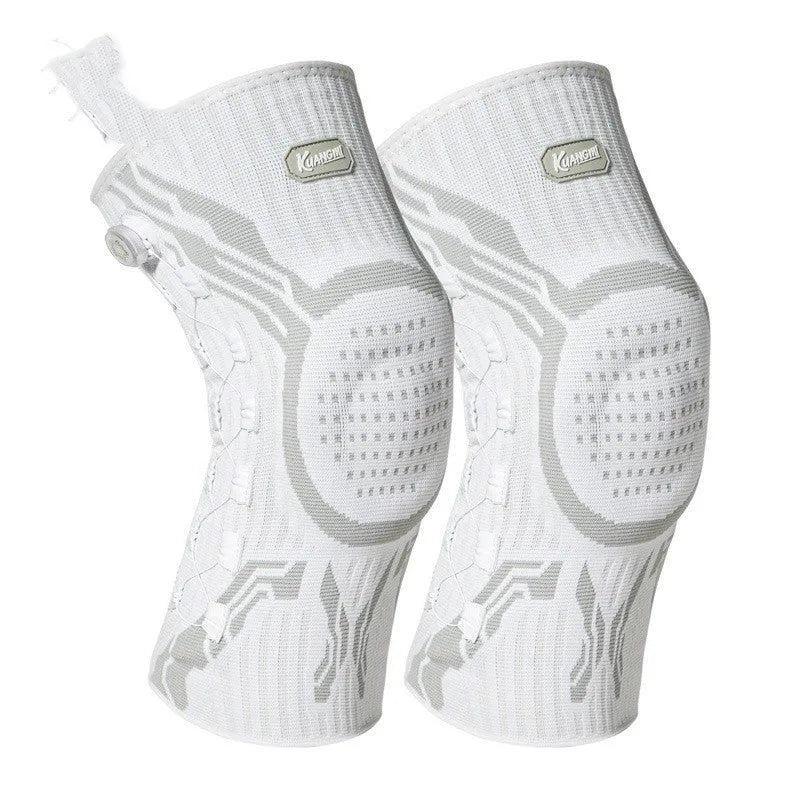 Grey and white sports knee pads for adults, showing left and right pads in size L.