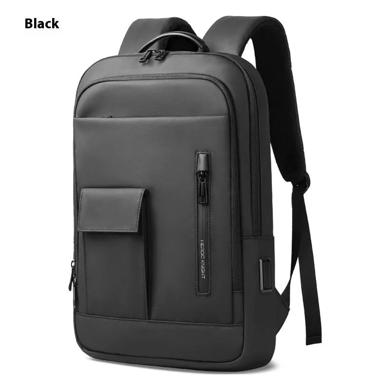 Lightweight Oxford cloth men's backpack in solid colour with sewing line detail