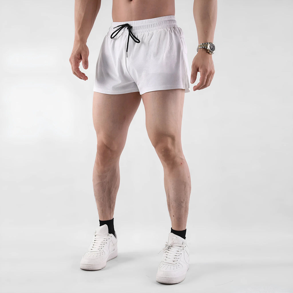 Men's black quick-drying nylon summer shorts with mid-waist design for sports and leisure wear
