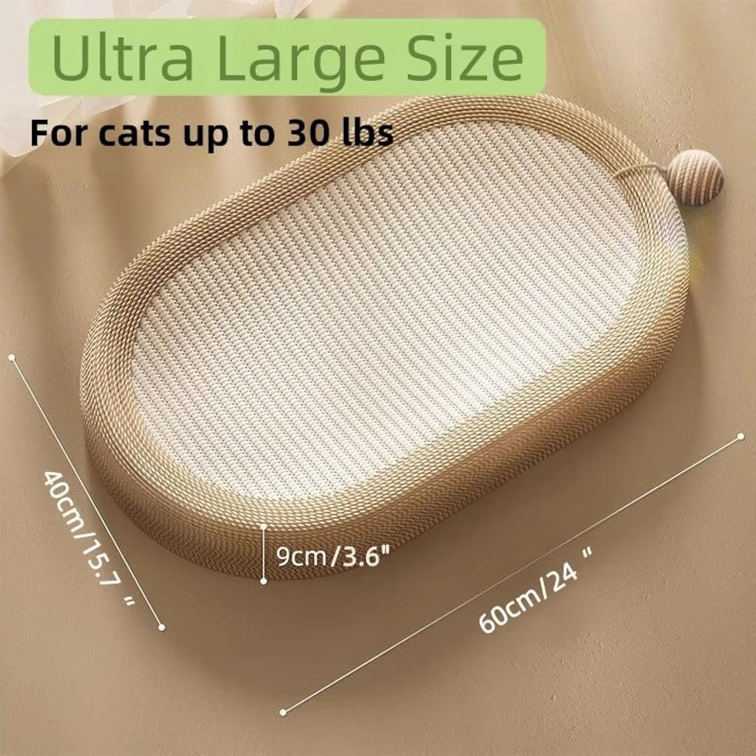 Large natural sisal cat scratching board with integrated lounging platform.