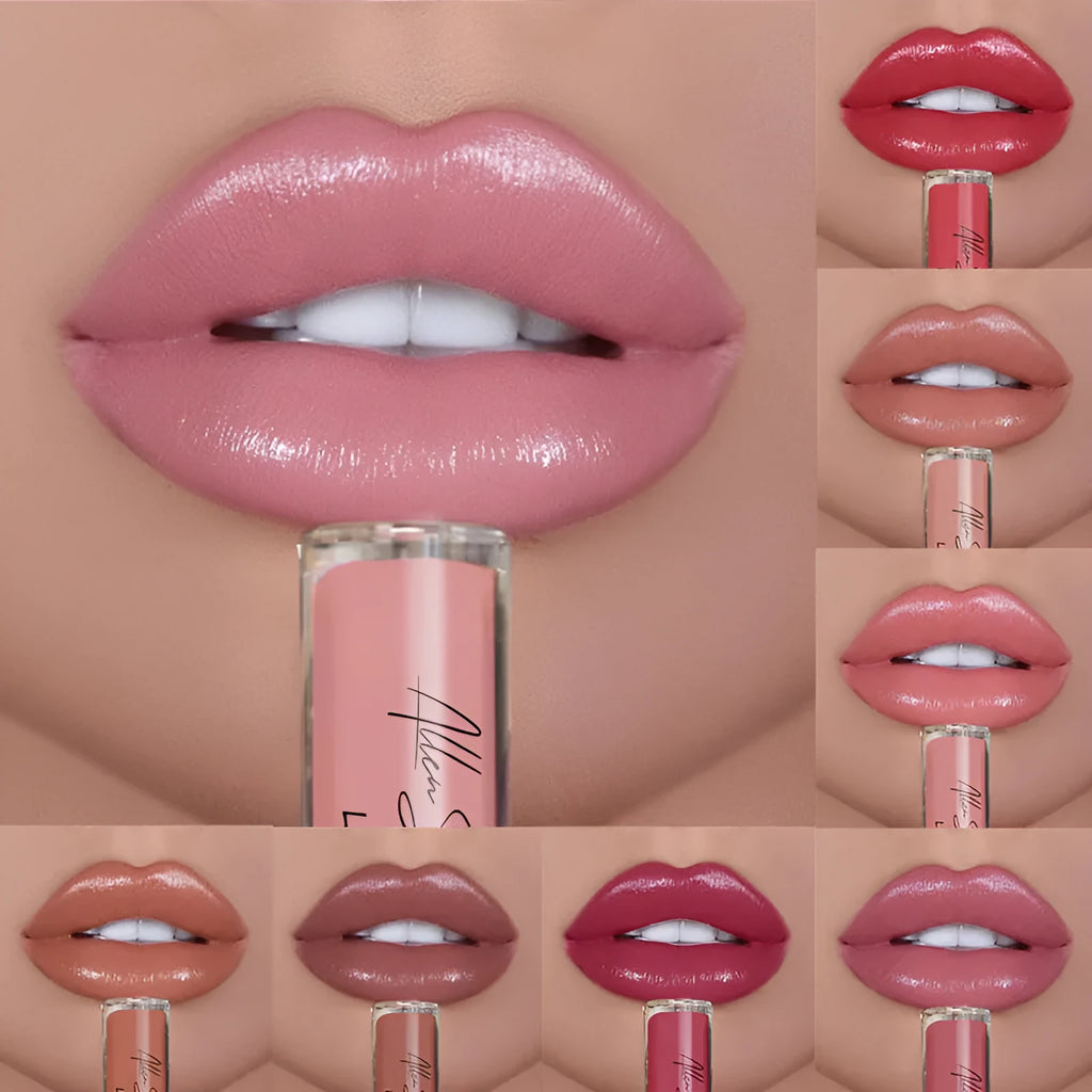 Silky cream texture lip gloss tube showing mineral-based formula with multiple colour options