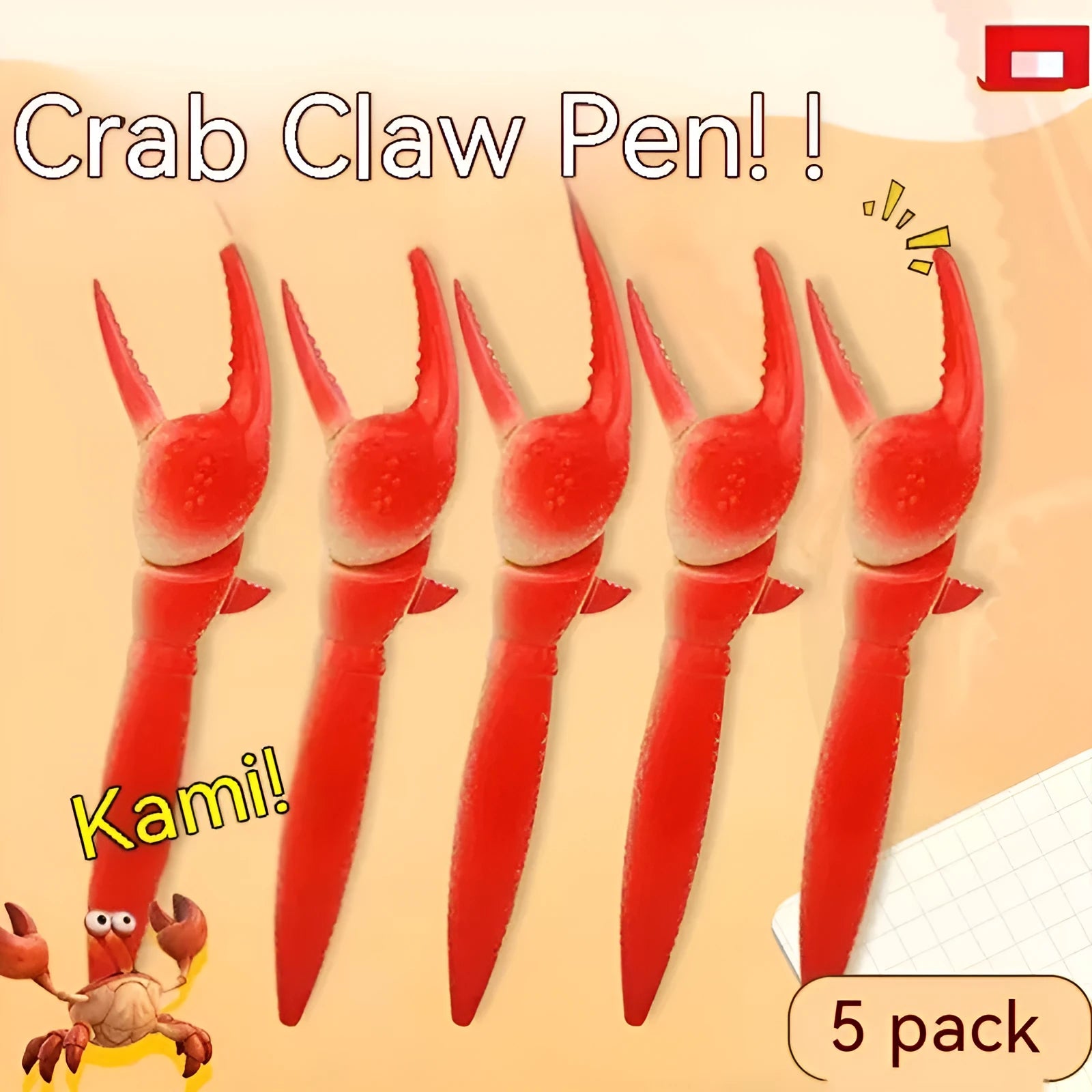 Pressing crab clip ballpoint pen with playable claw mechanism