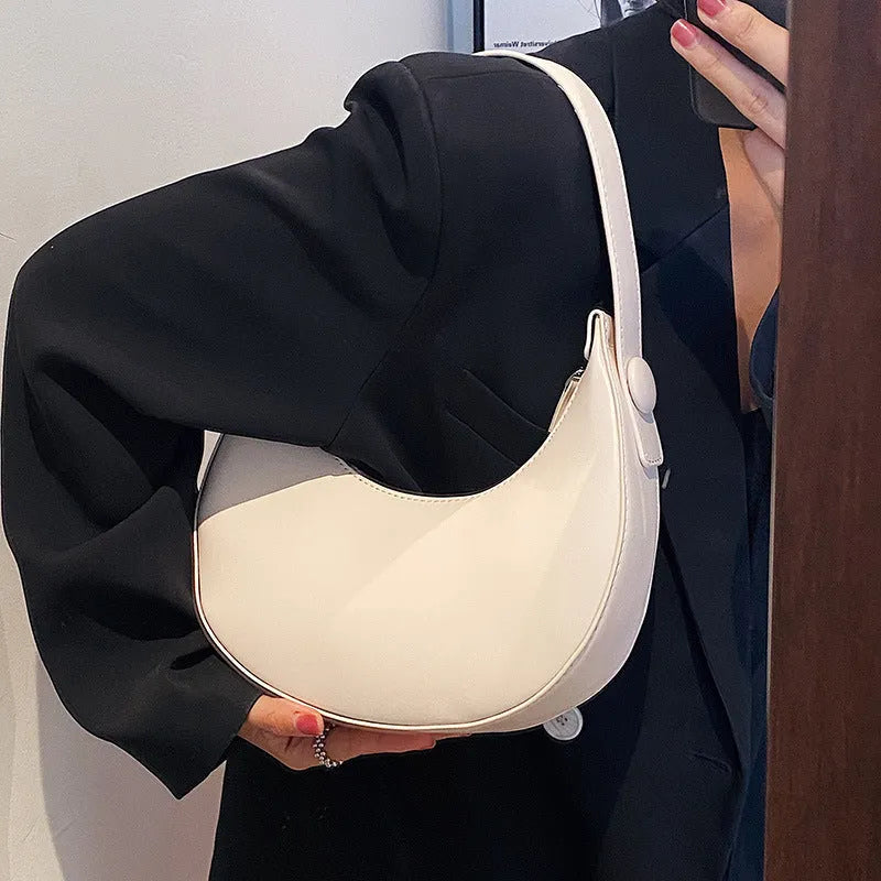 Retro women's dumpling-shaped shoulder bag in PU leather with zippered pocket