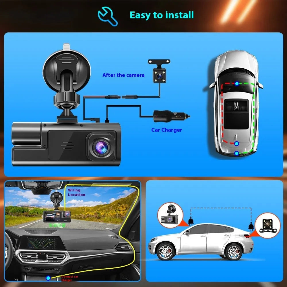 Wifi car driving recorder with 2.0 inch screen showing reversing camera display on dashboard