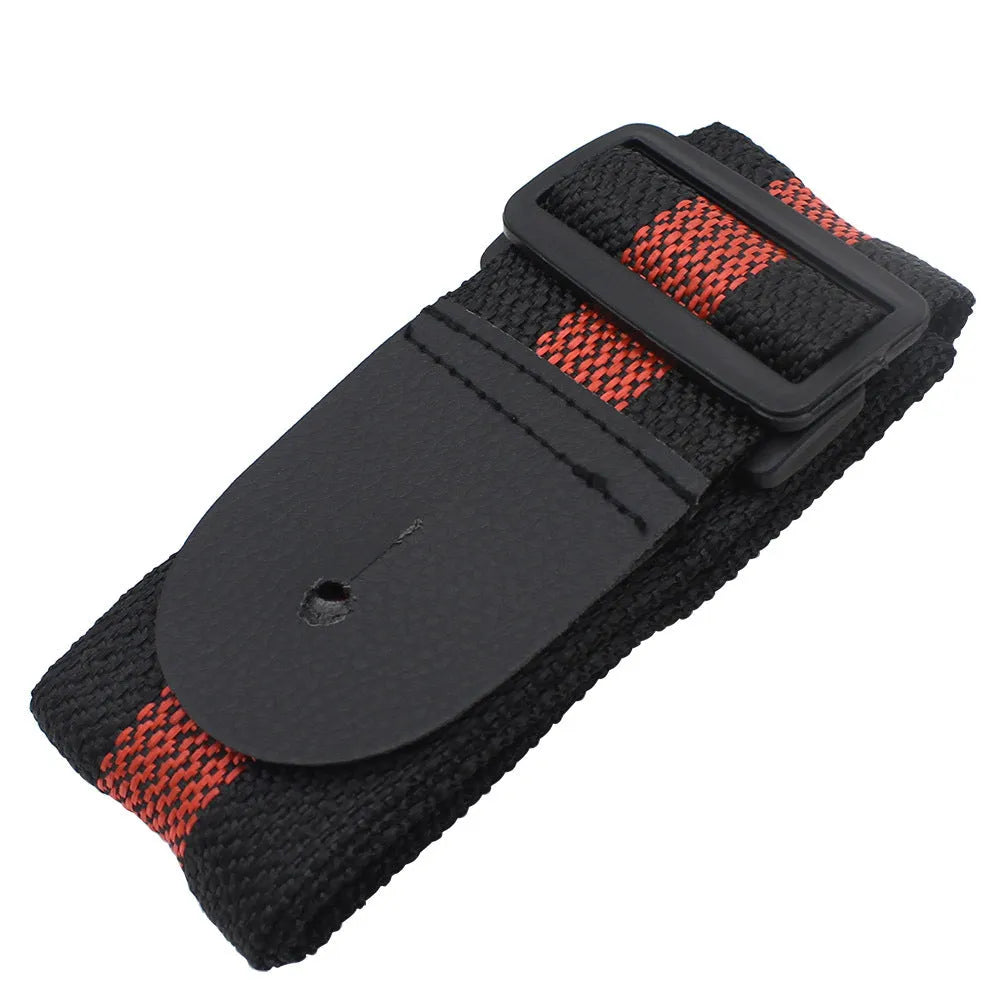 Woven stripe crossbody guitar strap in army green, compatible with guitars and ukuleles