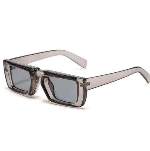 Y2K style sunglasses with UV400 protection in multiple colour combinations including black, grey, and transparent frames