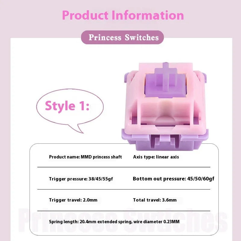 Single MMD Princess linear mechanical keyboard switch for custom keyboard builds.