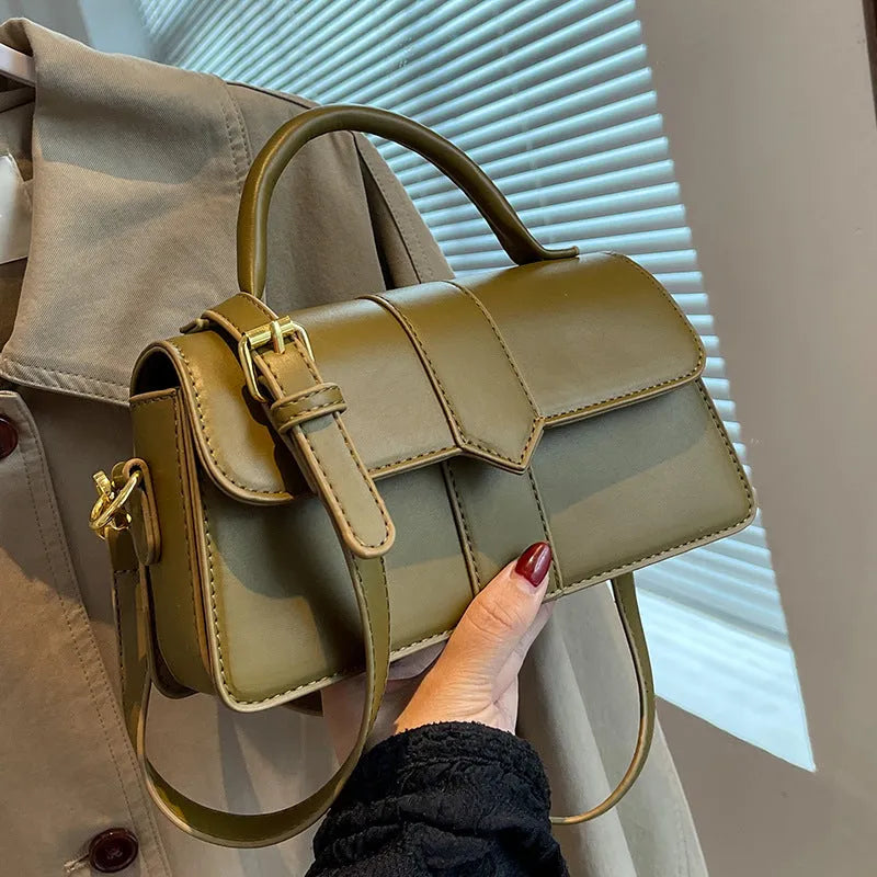 Women's PU leather messenger bag in horizontal square shape with file compartments