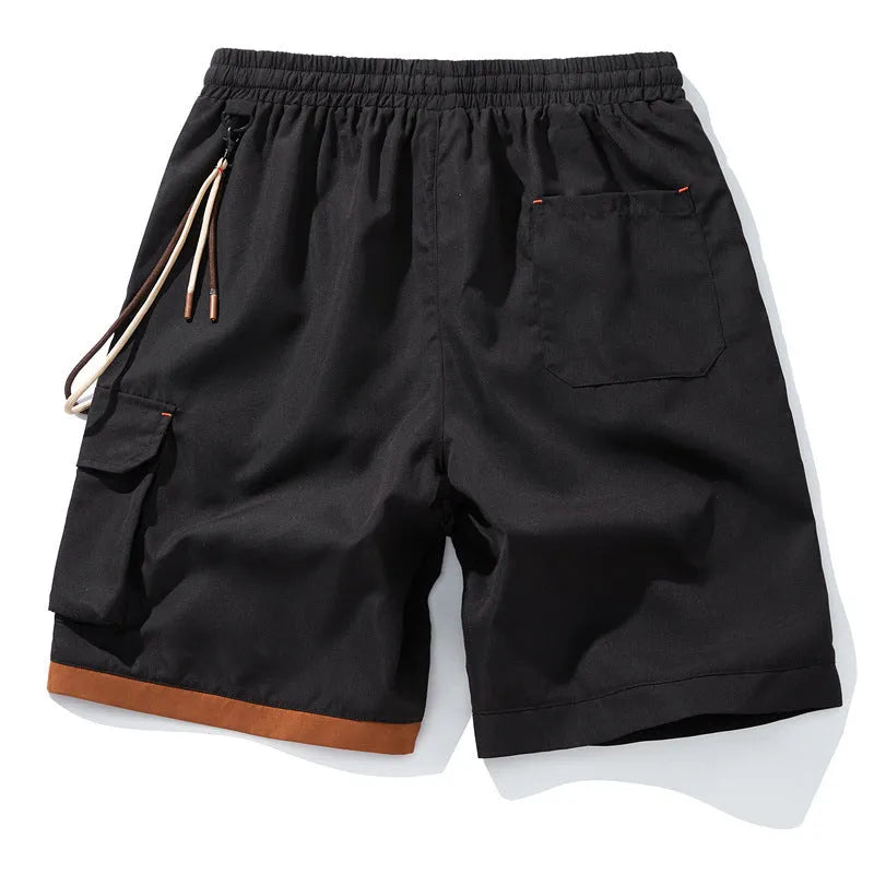 Men's plus size bamboo fibre sports shorts in black, high waist, cropped straight leg