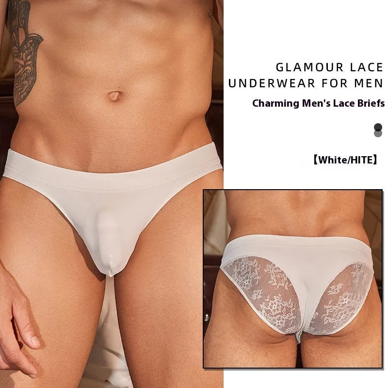 Mens black and white hipster briefs with shark skin lace fabric in free size