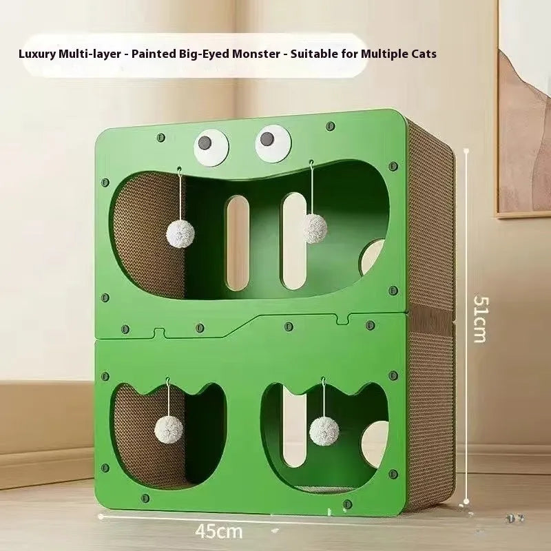 Double-layer cat scratching board and nest in owl style with wear-resistant surface