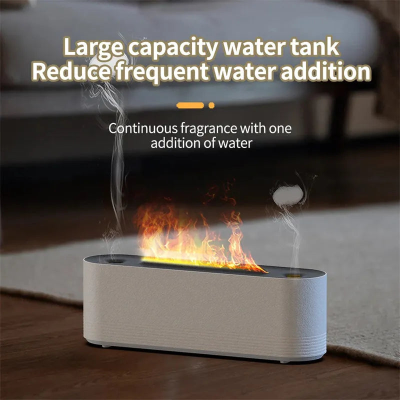 Black ultrasonic humidifier diffuser with coloured flame LED light and mist spray