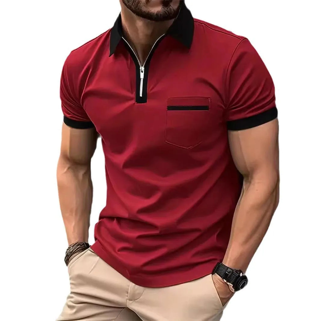 Men's casual short sleeve shirt with chest pocket in a loose fit, shown in a colour with contrasting collar.