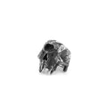Alloy skull ring with one-eyed design in electroplated finish shown on finger