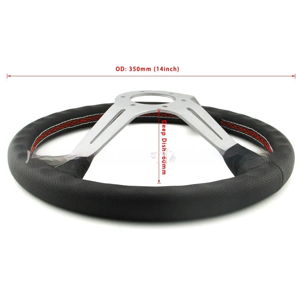 14-inch leather steering wheel with middle concave design and black skeleton