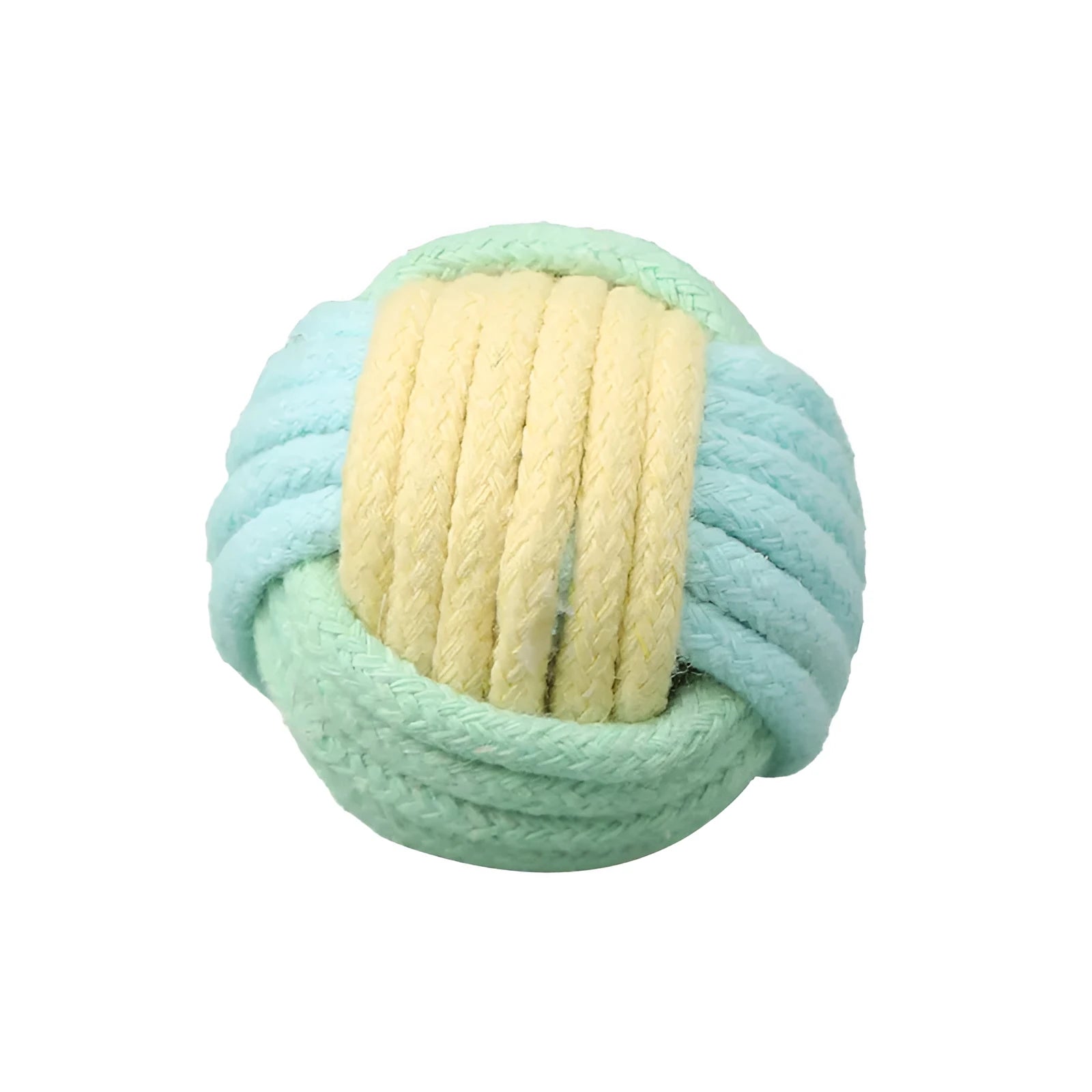 Handmade blue powder and green cat hair ball plush cotton toy for pet teeth grinding.