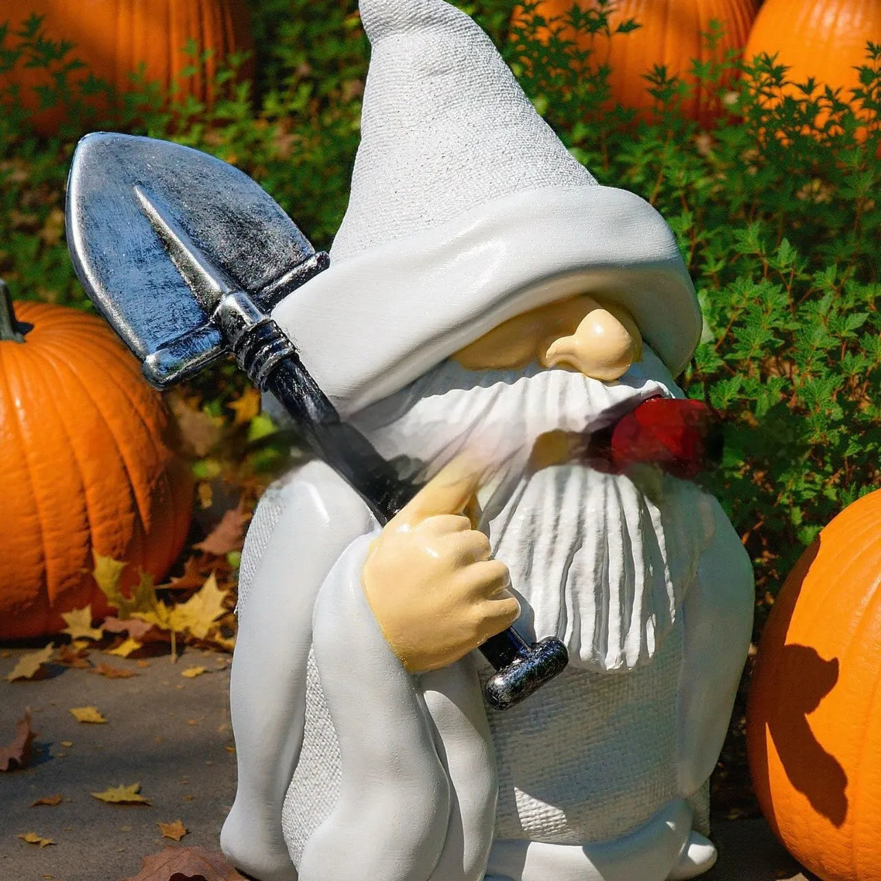 Christmas garden ornament with smoking shovel dwarf design in resin and plastic materials