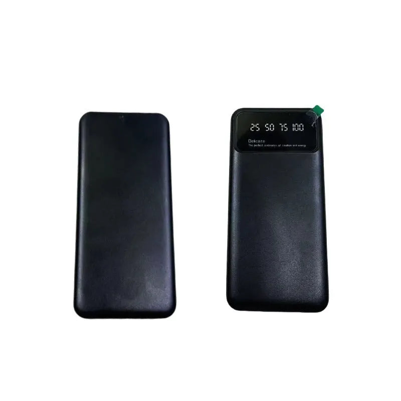 Black ultra-thin fast charging power bank with 10000mAh capacity measuring 67x14x140mm