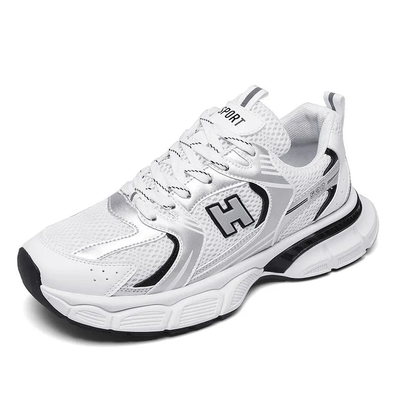 Men's mesh casual running shoes with injection moulded plastic sole in solid colours