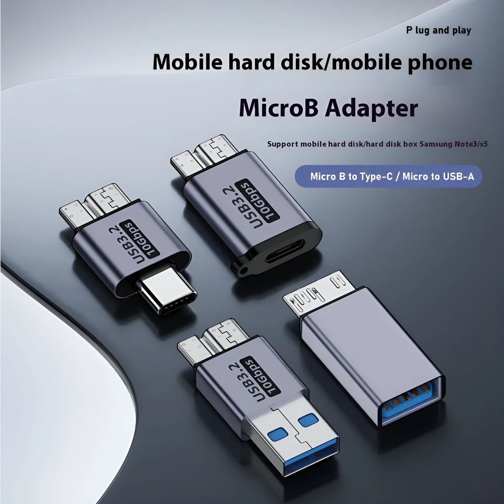 Micro B adapter converter showing USB and Type-C to Micro B interface options for charging and data transfer.