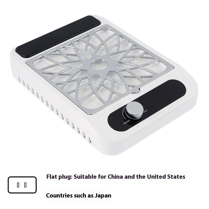 White adjustable speed nail dust collector with filter net for manicure stations