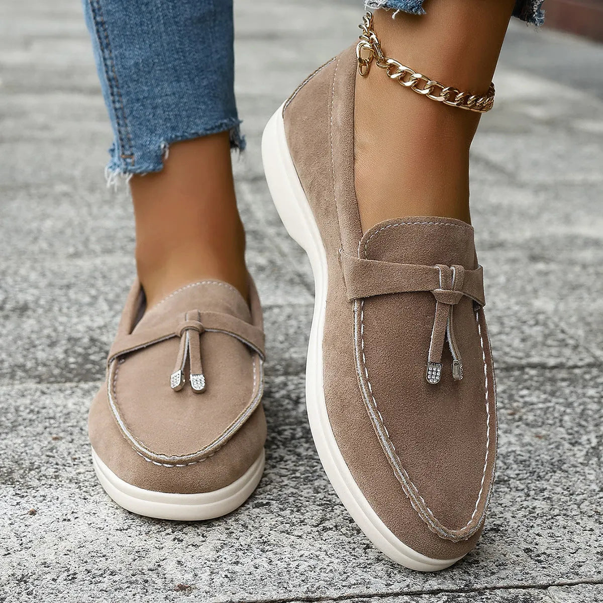Casual canvas slip-on loafer shoes with a platform heel, shown in solid colour options.